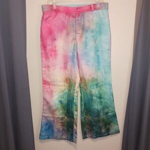 Womens Multicolor Watercolor Tie Dye Barrel‎ Wide Leg High Waist Festival 3XL